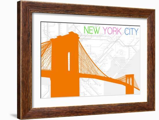 New York City, NY - Neon Brooklyn Bridge-Lantern Press-Framed Art Print