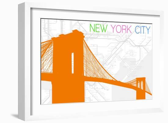 New York City, NY - Neon Brooklyn Bridge-Lantern Press-Framed Art Print