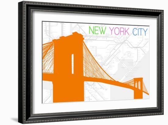 New York City, NY - Neon Brooklyn Bridge-Lantern Press-Framed Art Print