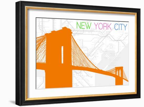 New York City, NY - Neon Brooklyn Bridge-Lantern Press-Framed Art Print