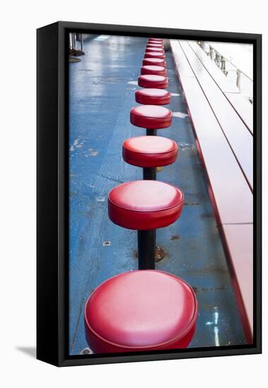 New York City, NY, USA. Vintage Diner Seats-Julien McRoberts-Framed Premier Image Canvas