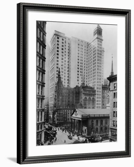 New York City's Broadway in the Downtown Financial District in 1916-null-Framed Photo