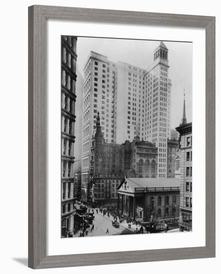 New York City's Broadway in the Downtown Financial District in 1916-null-Framed Photo