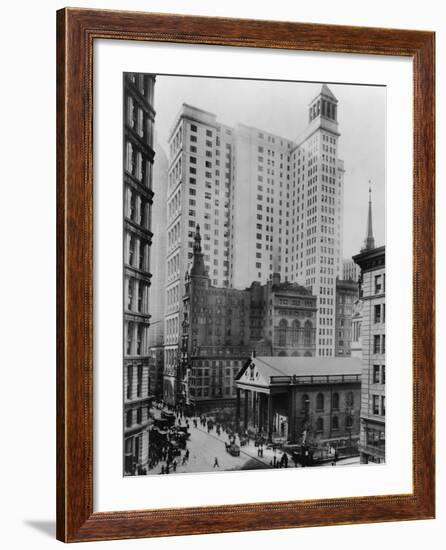 New York City's Broadway in the Downtown Financial District in 1916-null-Framed Photo