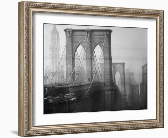 New York City's Brooklyn Bridge During a Bleak Afternoon-Leonard Mccombe-Framed Photographic Print