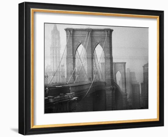 New York City's Brooklyn Bridge During a Bleak Afternoon-Leonard Mccombe-Framed Photographic Print