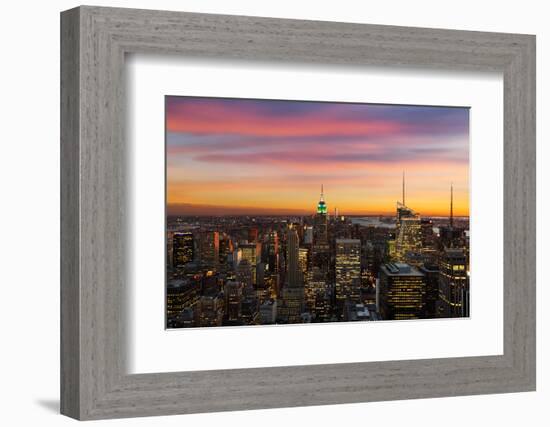 NEW YORK CITY - SEPTEMBER 6: New York City Cityscape Birds Eye View at Sunset with Empire State Bui-beboy-Framed Photographic Print