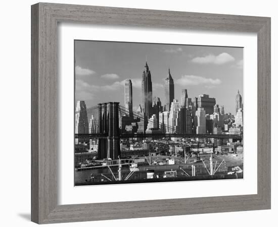 New York City Skyline and Brooklyn Bridge, 1948-Andreas Feininger-Framed Photographic Print