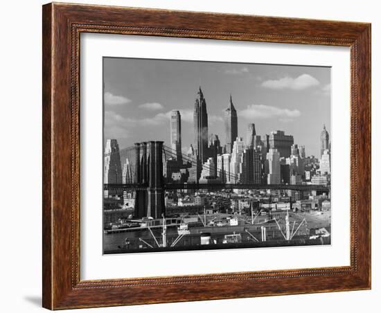 New York City Skyline and Brooklyn Bridge, 1948-Andreas Feininger-Framed Photographic Print