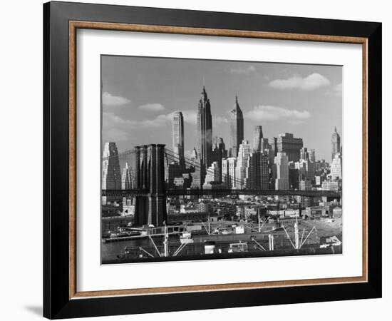 New York City Skyline and Brooklyn Bridge, 1948-Andreas Feininger-Framed Photographic Print