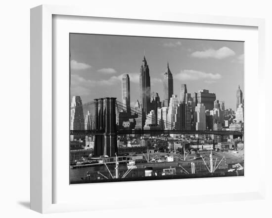 New York City Skyline and Brooklyn Bridge, 1948-Andreas Feininger-Framed Photographic Print