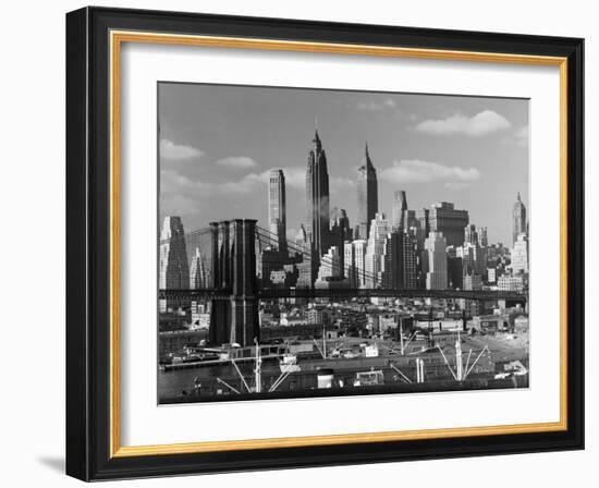 New York City Skyline and Brooklyn Bridge, 1948-Andreas Feininger-Framed Photographic Print