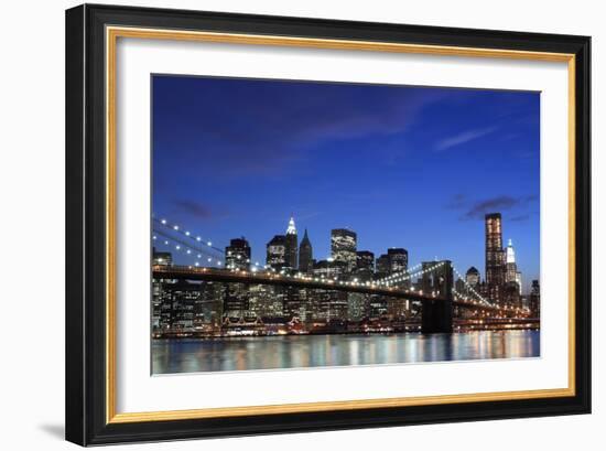 New York City Skyline and Brooklyn Bridge at Night-Zigi-Framed Photographic Print