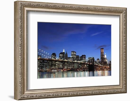 New York City Skyline and Brooklyn Bridge at Night-Zigi-Framed Photographic Print