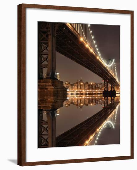 New York City Skyline and Manhattan Bridge at Night-Zigi-Framed Photographic Print