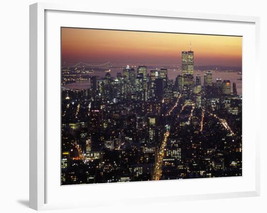 New York City Skyline at Night, NY-Barry Winiker-Framed Photographic Print