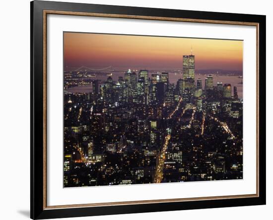 New York City Skyline at Night, NY-Barry Winiker-Framed Photographic Print