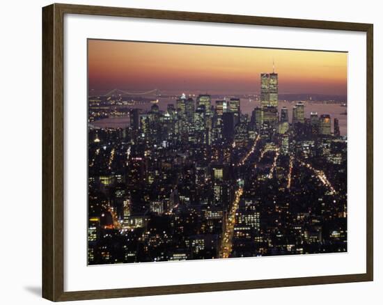 New York City Skyline at Night, NY-Barry Winiker-Framed Photographic Print