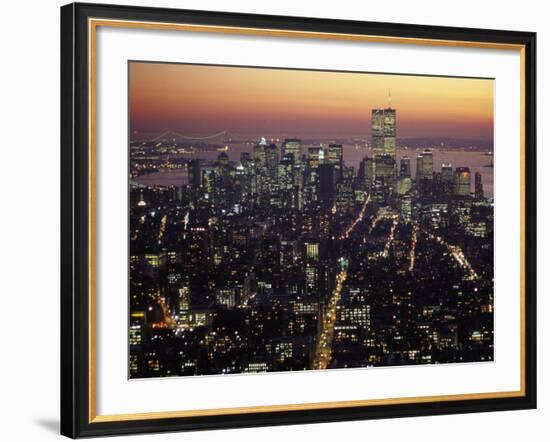 New York City Skyline at Night, NY-Barry Winiker-Framed Photographic Print