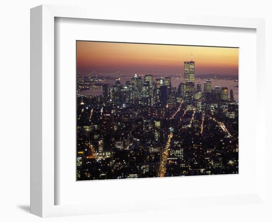 New York City Skyline at Night, NY-Barry Winiker-Framed Photographic Print