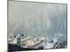 New York City Skyline from Brooklyn Harbor, Ships Docked in Foreground-Joseph Pennell-Mounted Giclee Print