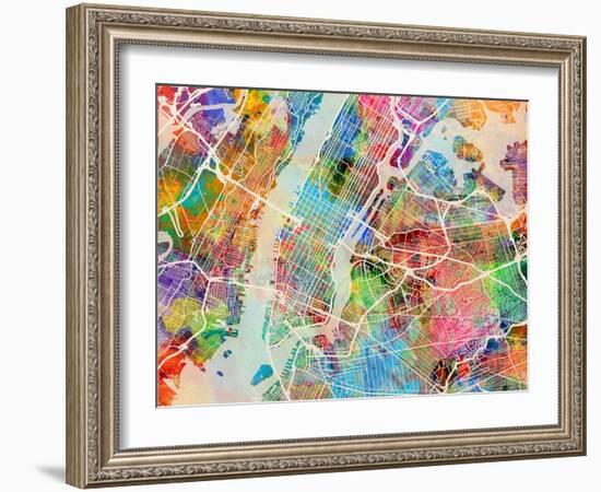 New York City Street Map-Michael Tompsett-Framed Premium Giclee Print