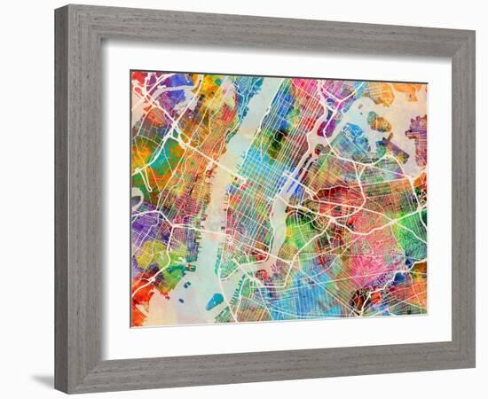 New York City Street Map-Michael Tompsett-Framed Premium Giclee Print