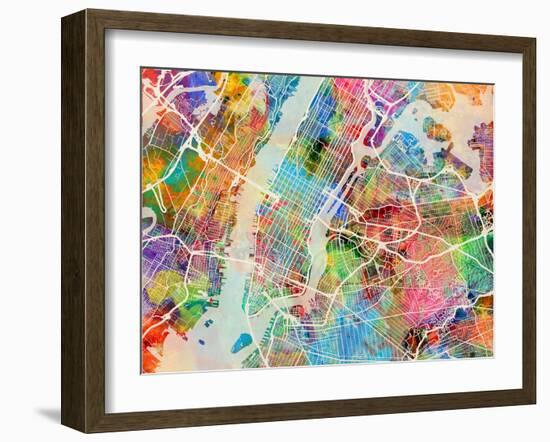 New York City Street Map-Michael Tompsett-Framed Premium Giclee Print