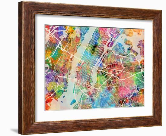 New York City Street Map-Michael Tompsett-Framed Premium Giclee Print