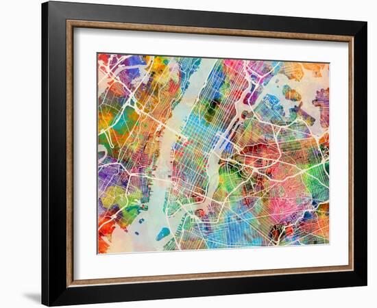 New York City Street Map-Michael Tompsett-Framed Premium Giclee Print