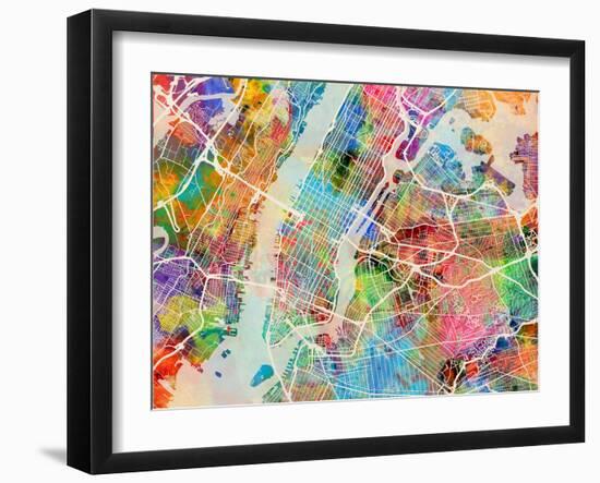 New York City Street Map-Michael Tompsett-Framed Premium Giclee Print