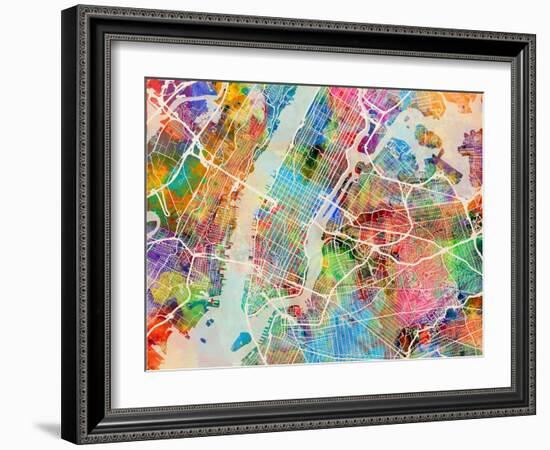 New York City Street Map-Michael Tompsett-Framed Premium Giclee Print