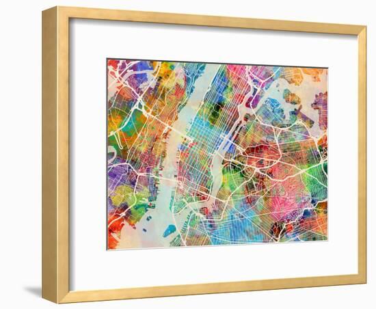 New York City Street Map-Michael Tompsett-Framed Art Print