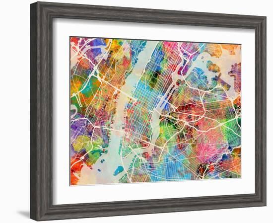 New York City Street Map-Michael Tompsett-Framed Art Print