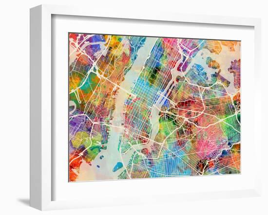 New York City Street Map-Michael Tompsett-Framed Art Print