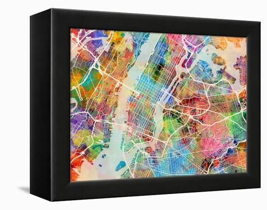 New York City Street Map-Michael Tompsett-Framed Stretched Canvas