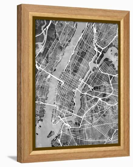 New York City Street Map-Michael Tompsett-Framed Stretched Canvas