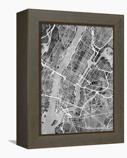 New York City Street Map-Michael Tompsett-Framed Stretched Canvas