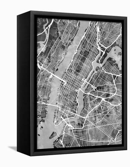 New York City Street Map-Michael Tompsett-Framed Stretched Canvas