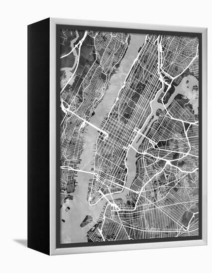 New York City Street Map-Michael Tompsett-Framed Stretched Canvas