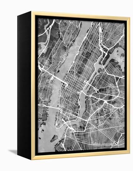 New York City Street Map-Michael Tompsett-Framed Stretched Canvas