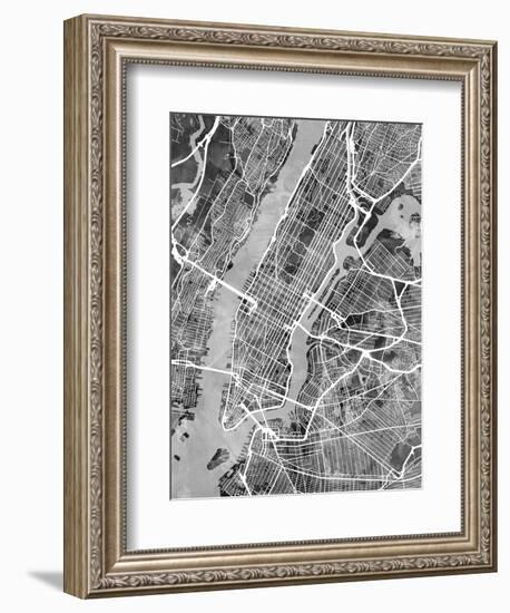 New York City Street Map-Michael Tompsett-Framed Premium Giclee Print