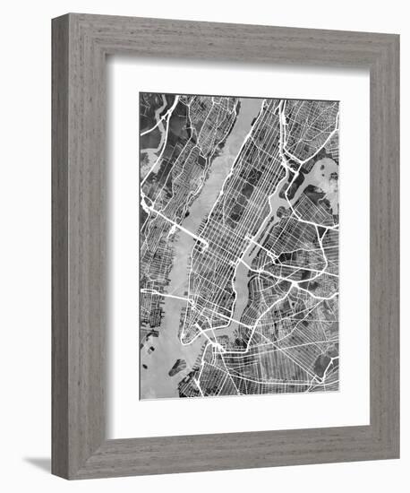 New York City Street Map-Michael Tompsett-Framed Premium Giclee Print