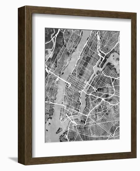 New York City Street Map-Michael Tompsett-Framed Premium Giclee Print