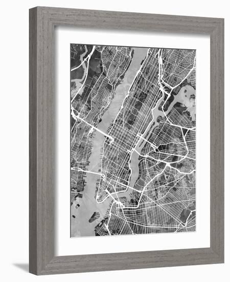 New York City Street Map-Michael Tompsett-Framed Art Print