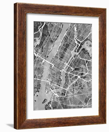 New York City Street Map-Michael Tompsett-Framed Art Print