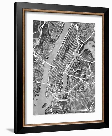 New York City Street Map-Michael Tompsett-Framed Art Print