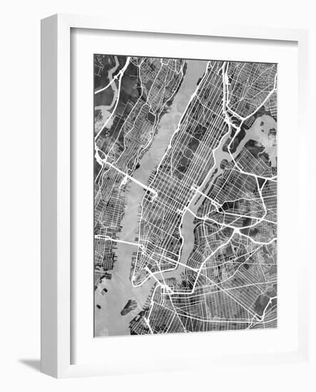 New York City Street Map-Michael Tompsett-Framed Art Print