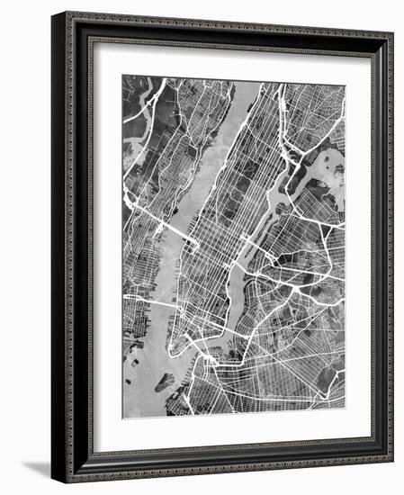 New York City Street Map-Michael Tompsett-Framed Art Print