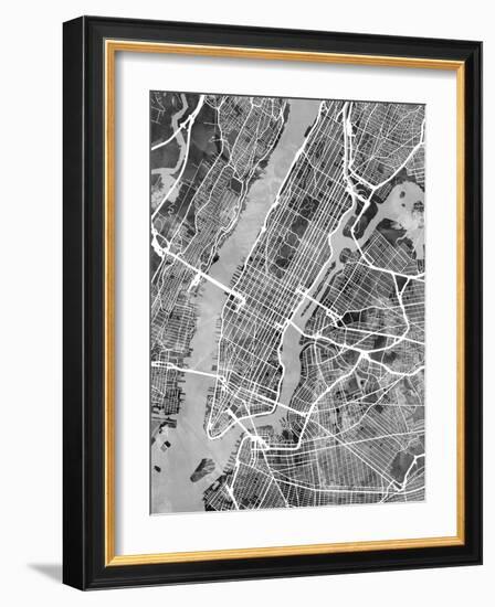 New York City Street Map-Michael Tompsett-Framed Art Print